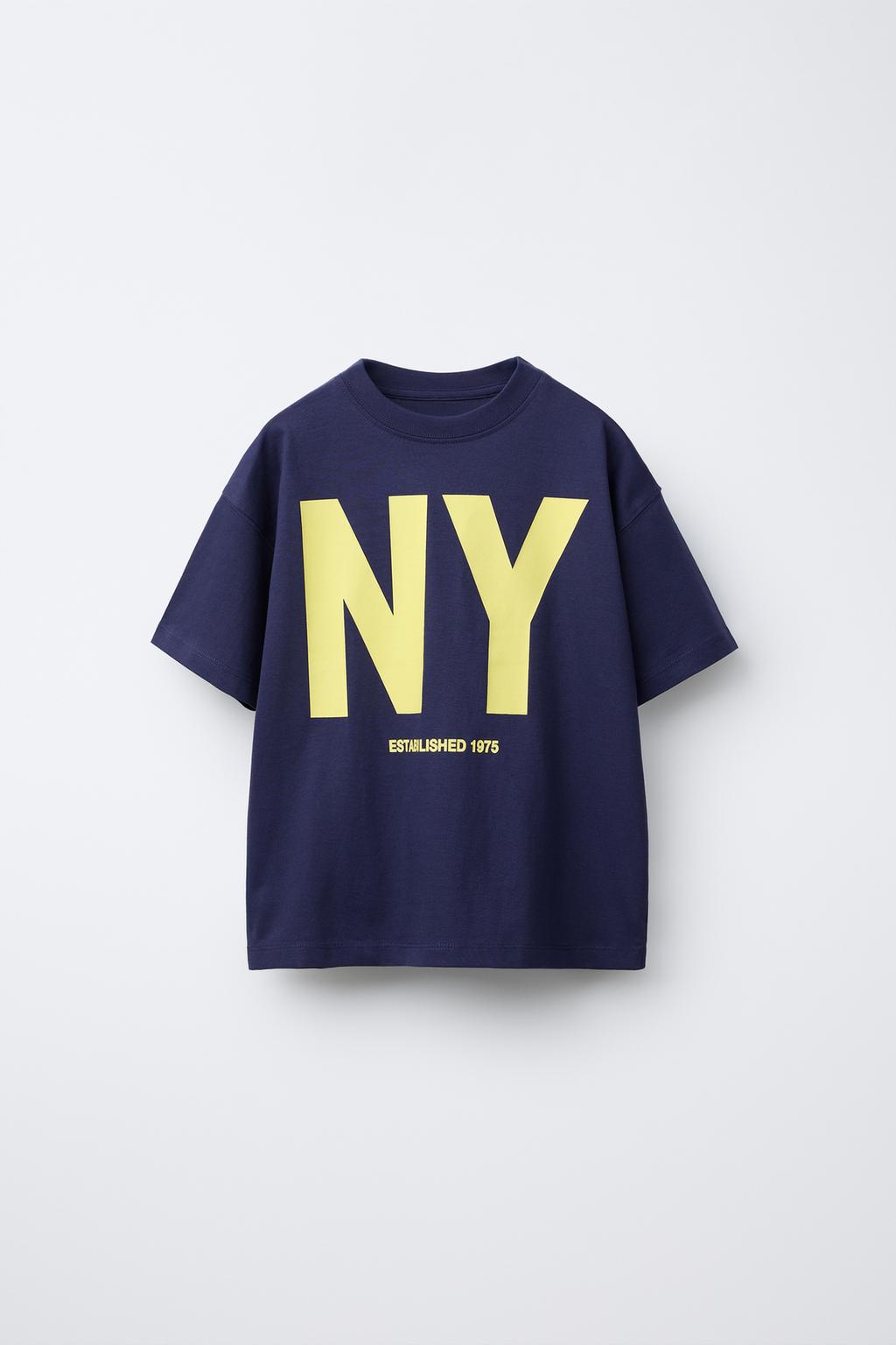 

Футболка с городским принтом ZARA, цвет Ink blue