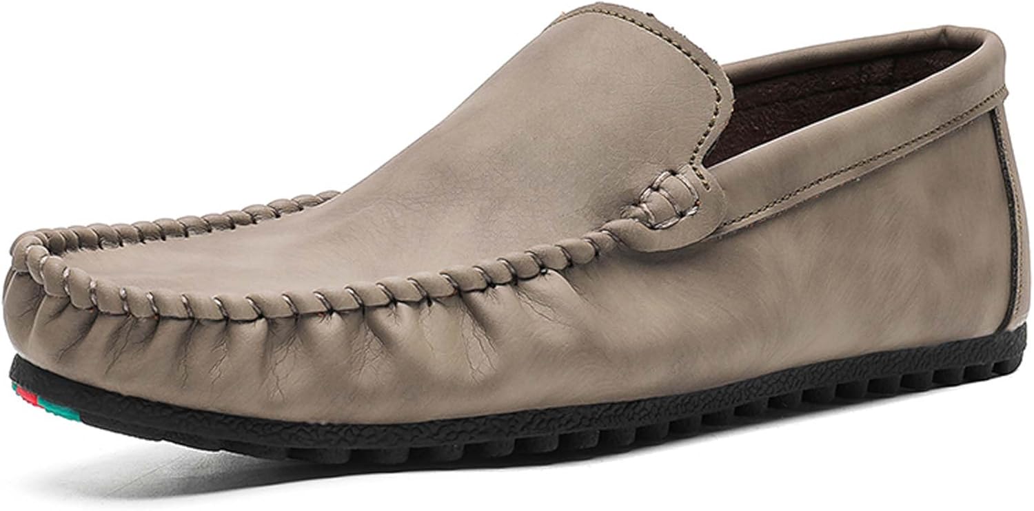 

Мужские лоферы без застежек с модными складками, кожаные, для деловой одежды, формальной одежды, лодочные туфли, противоскользящие и удобные для работы, вождения и прогулок Generic, хаки