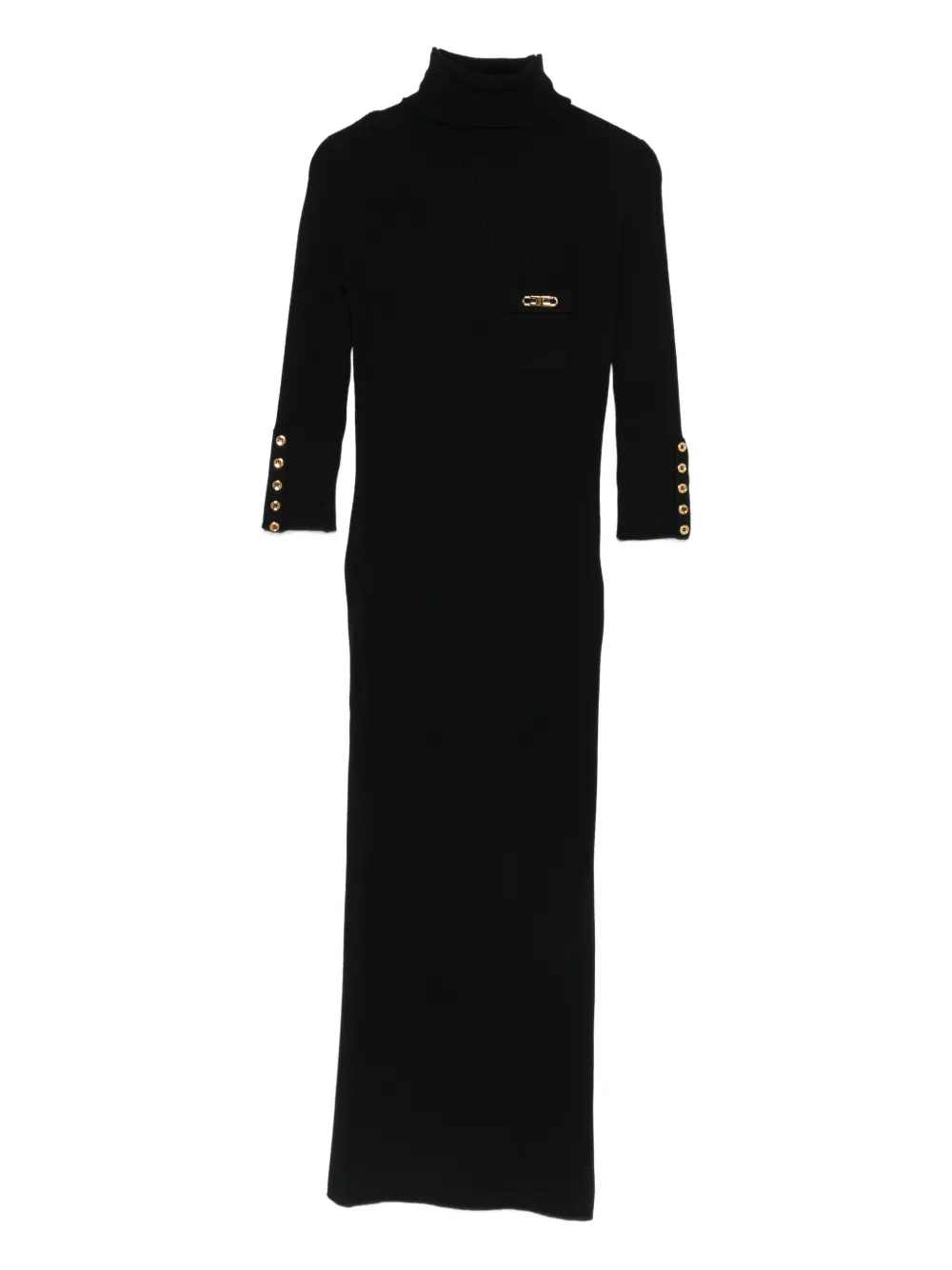 

Платье в рубчик с высоким воротником Elisabetta Franchi, черный