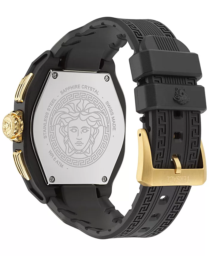 Мужские часы Swiss Chronograph с черным силиконовым ремешком, 44 мм Versace — фото 3