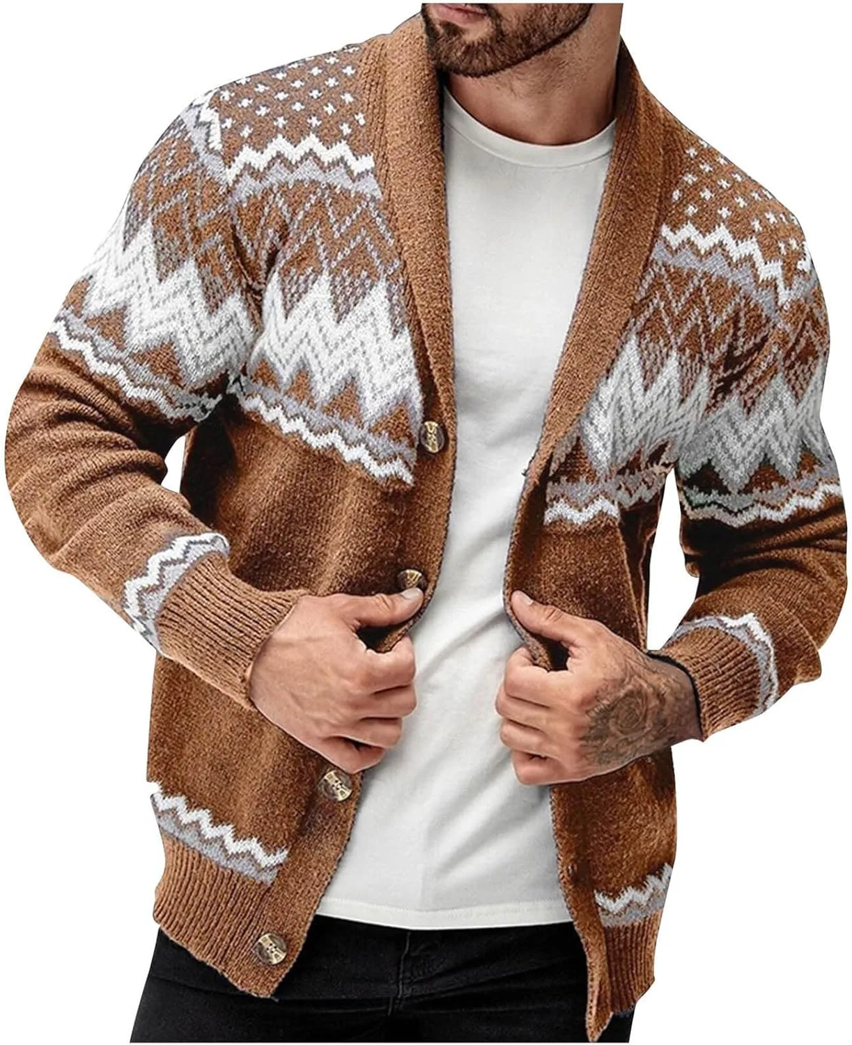 

Мужской кардиган с V-образным вырезом и кабельной вязкой QUNPIU