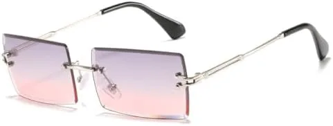 

2027 Модные безободковые прямоугольные солнцезащитные очки для женщин, градиентные солнцезащитные очки для мужчин, защита от УФ-излучения UV400 MTZJH, Grey Pink