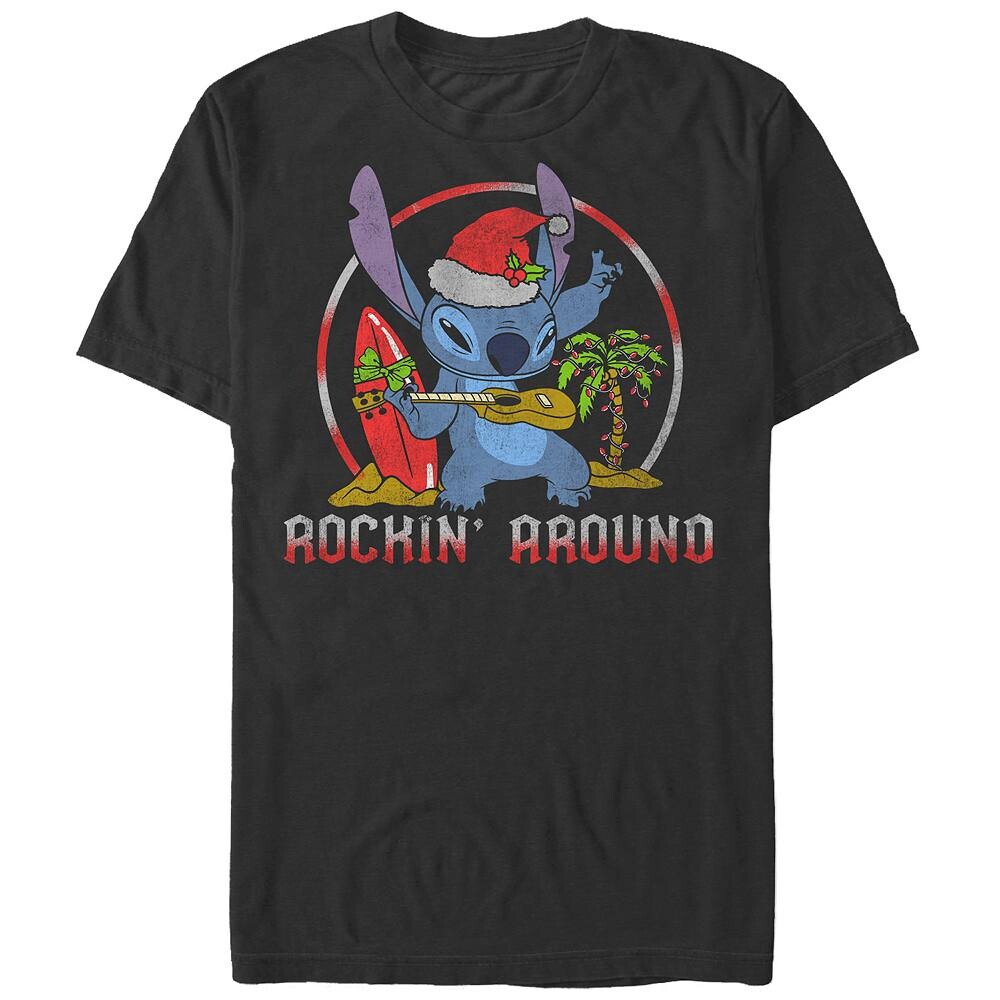 

Мужская футболка с рисунком Disney's Lilo & Stitch Rockin'Around Stitch, черный