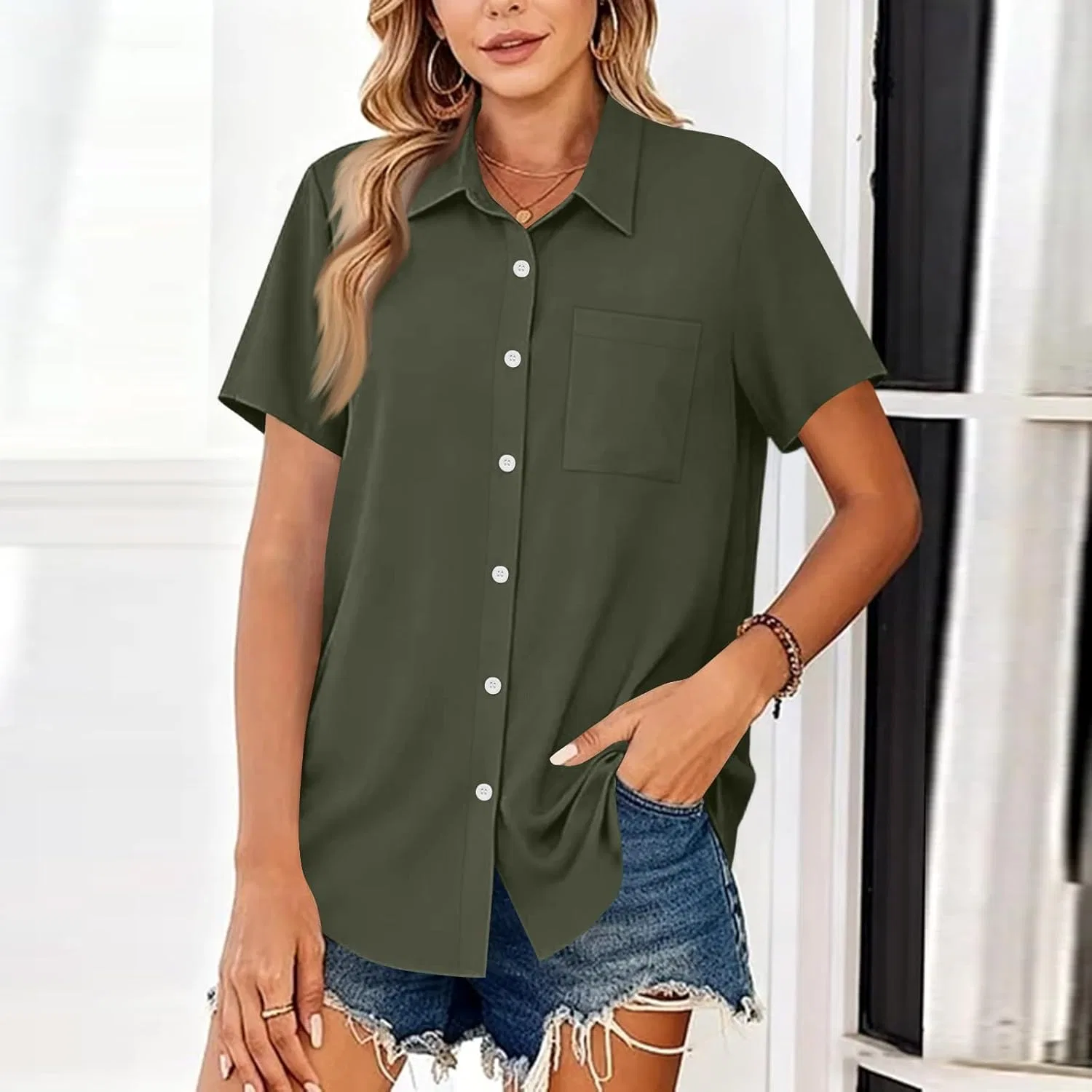 Блуза с принтом, Women's 2026 Fashion, Army Green — фото 3