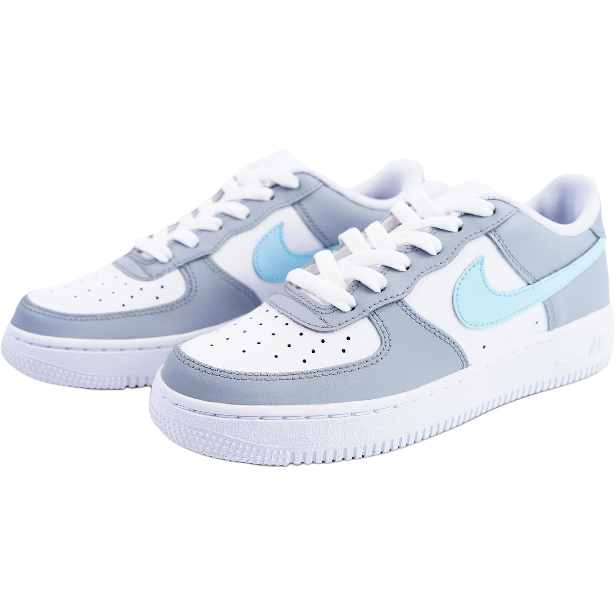 Nike Детские кроссовки для скейтбординга Air Force 1 Low Top, серо-синие, для подростков — фото 4