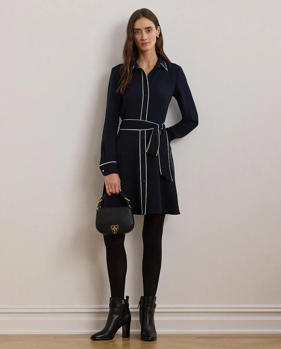 

Короткое платье-рубашка с длинным рукавом Lauren Ralph Lauren, темно-синий