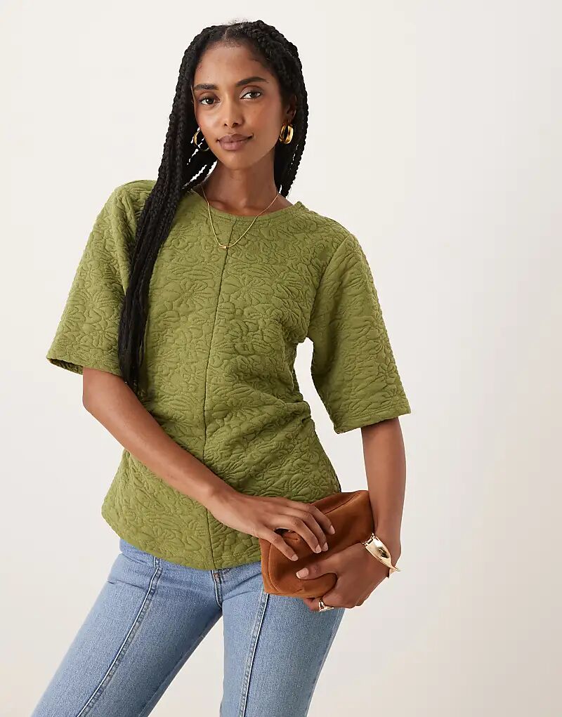 

Топ из жаккарда с цветочным принтом ASOS DESIGN и сборкой на талии оливкового цвета