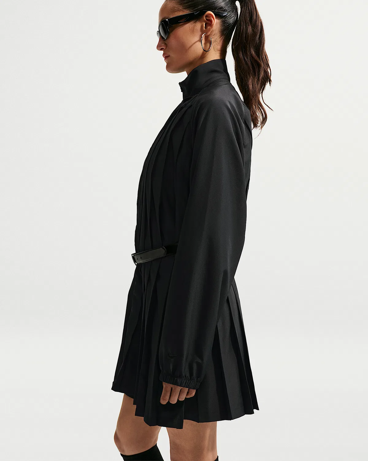 Женское свободное платье мини Nike Sportswear с длинным рукавом и складками, Black/Black — фото 3