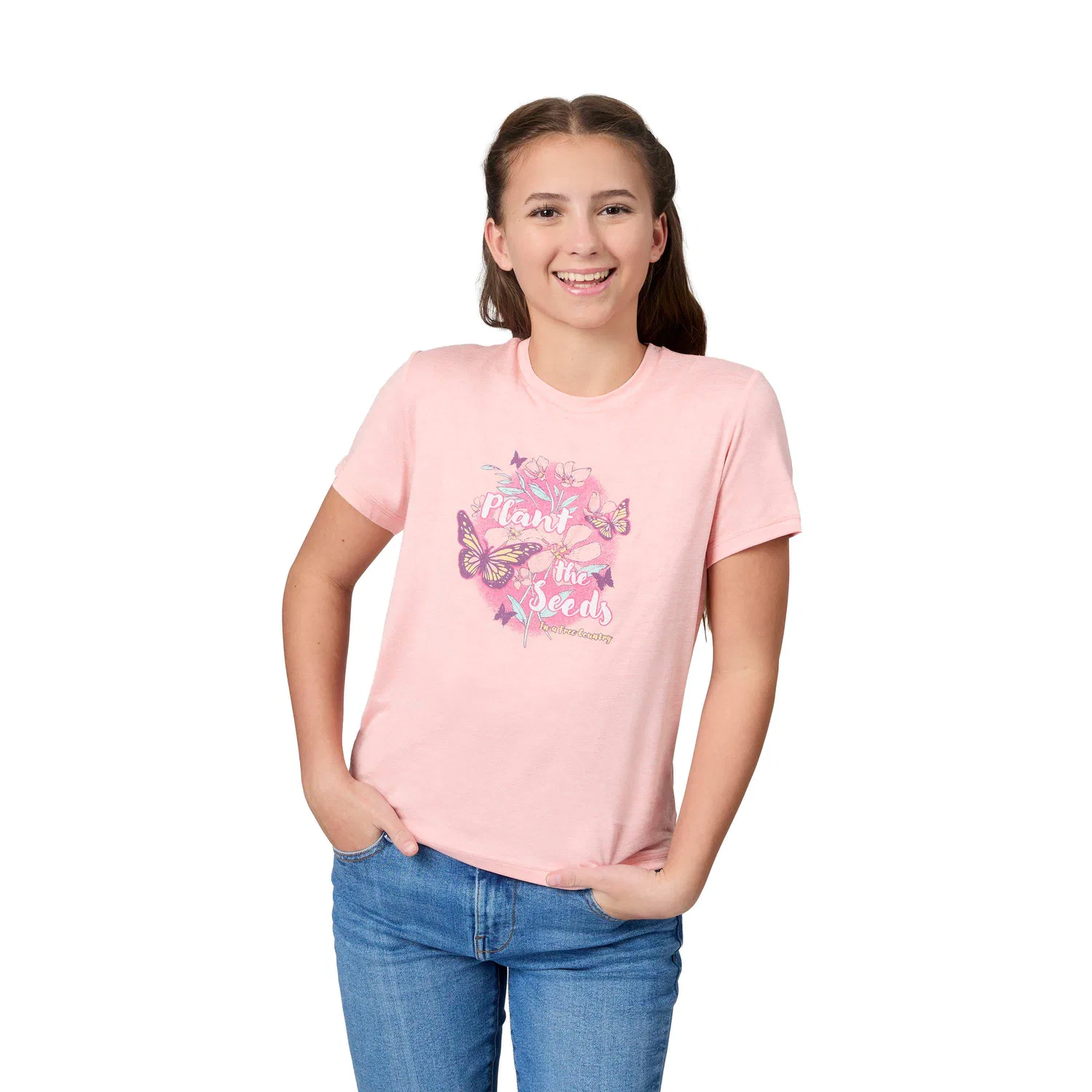 Футболка Free Country Girls' Microtech Graphic Crew Neck Shirt, персиковый