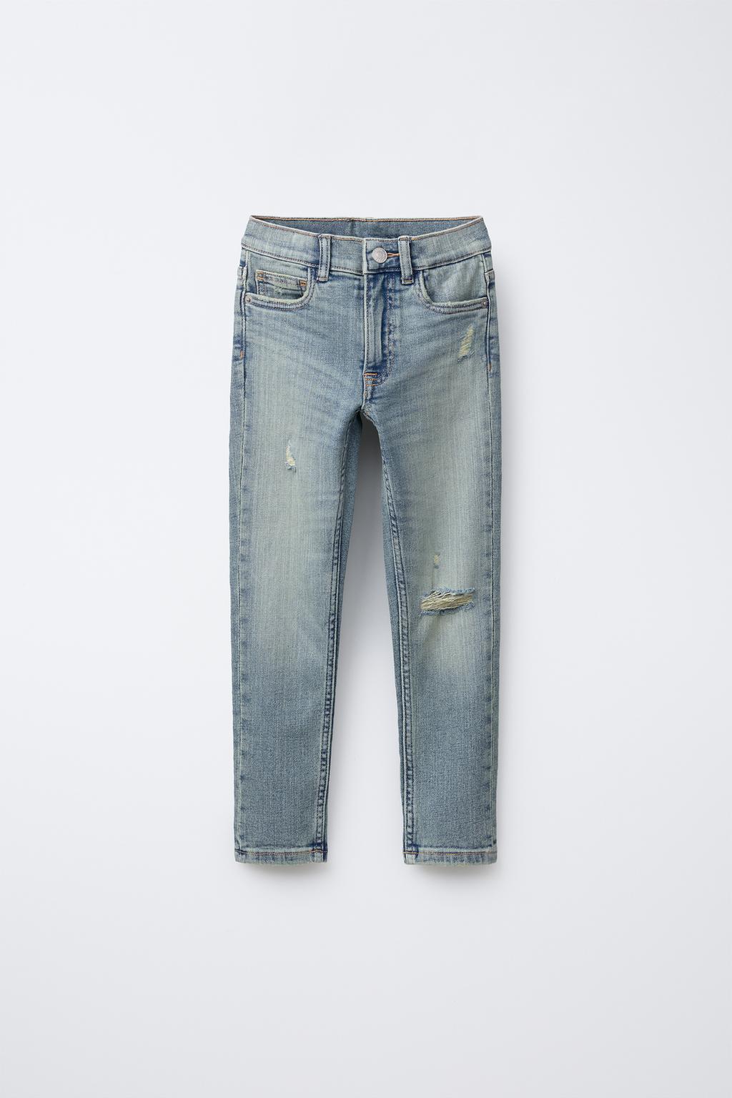 

Рваные узкие джинсы ZARA, цвет Blue/Green