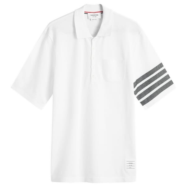 

Поло с 4 полосками и вафельным узором Thom Browne, белый