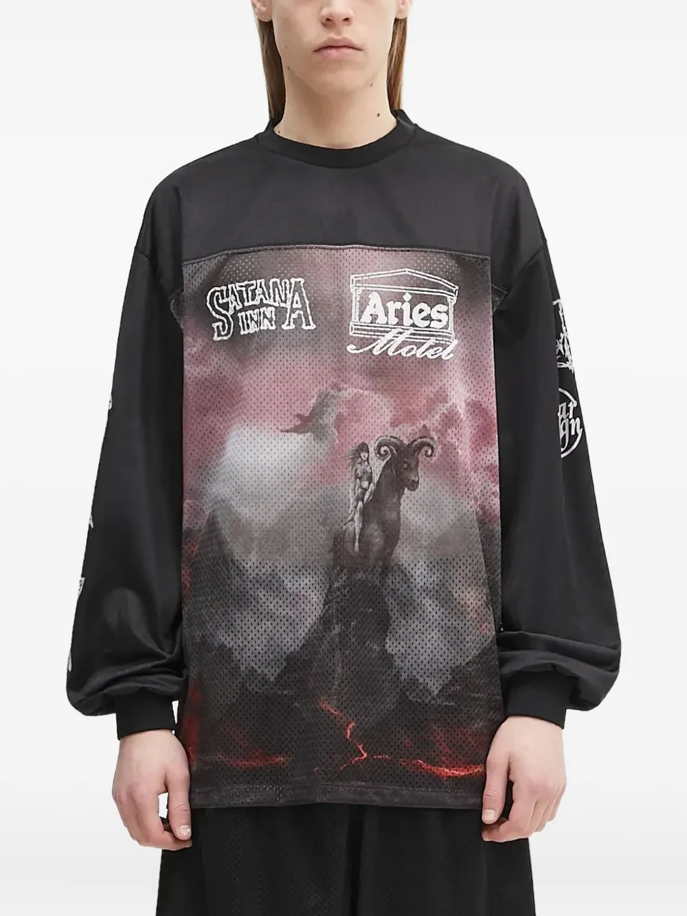 

Футболка с длинными рукавами и графическим принтом в виде сетчатой вставки Aries, черный