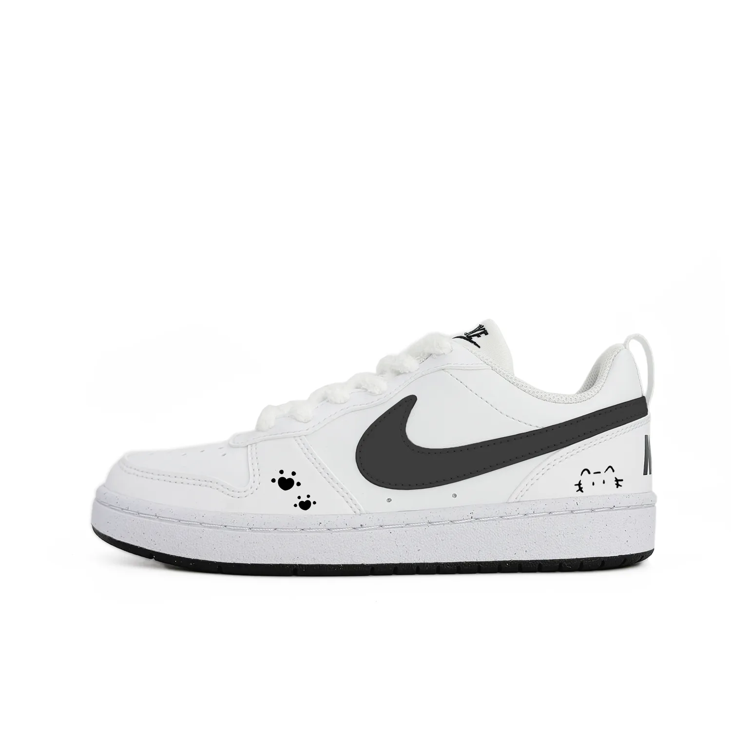 Nike Court Borough Kitten Abrasion Resistant Kids' Skateboarding Shoes Black White Teenagers