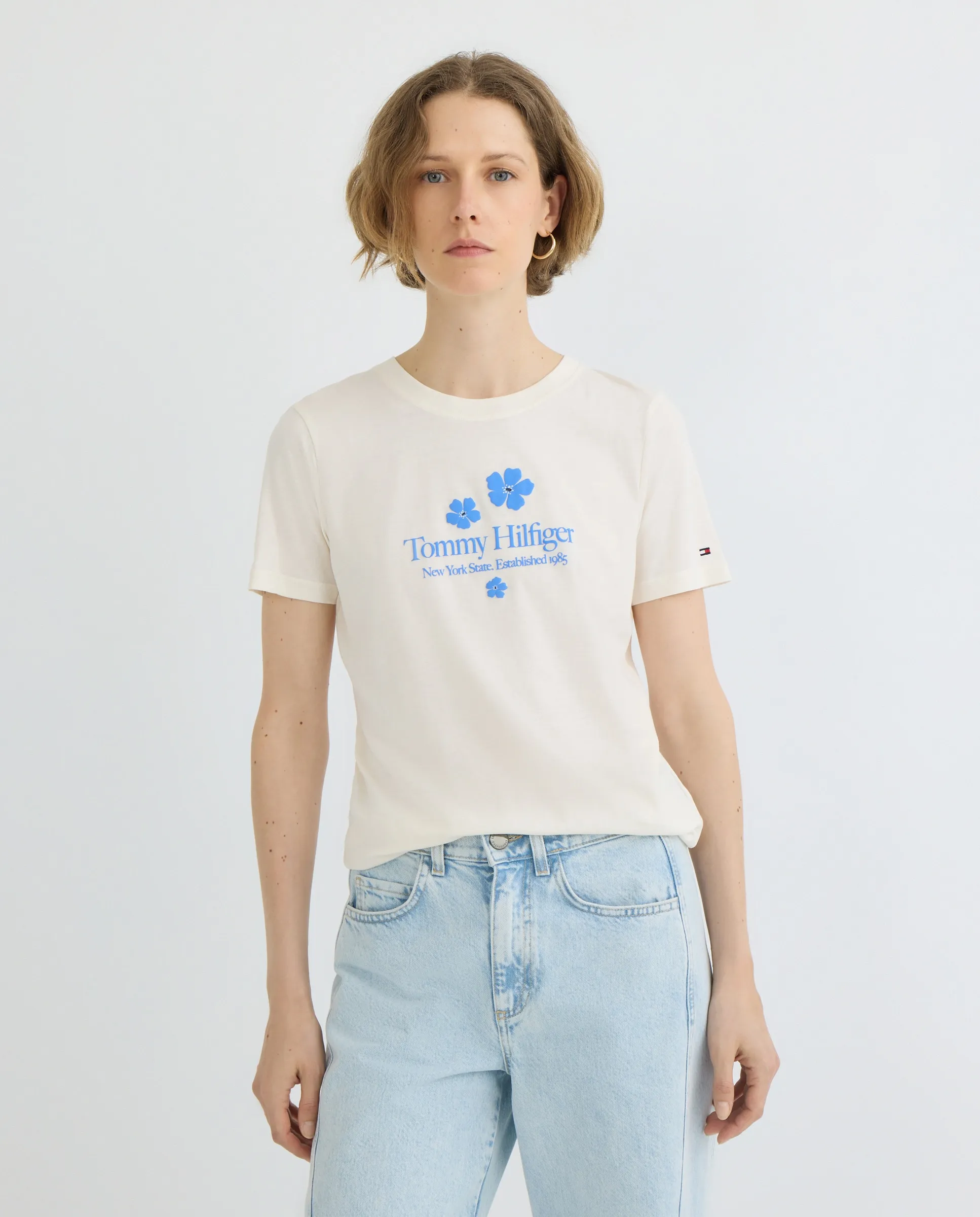 

Женская футболка с коротким рукавом прямого кроя Tommy Hilfiger, пастельно-розовый