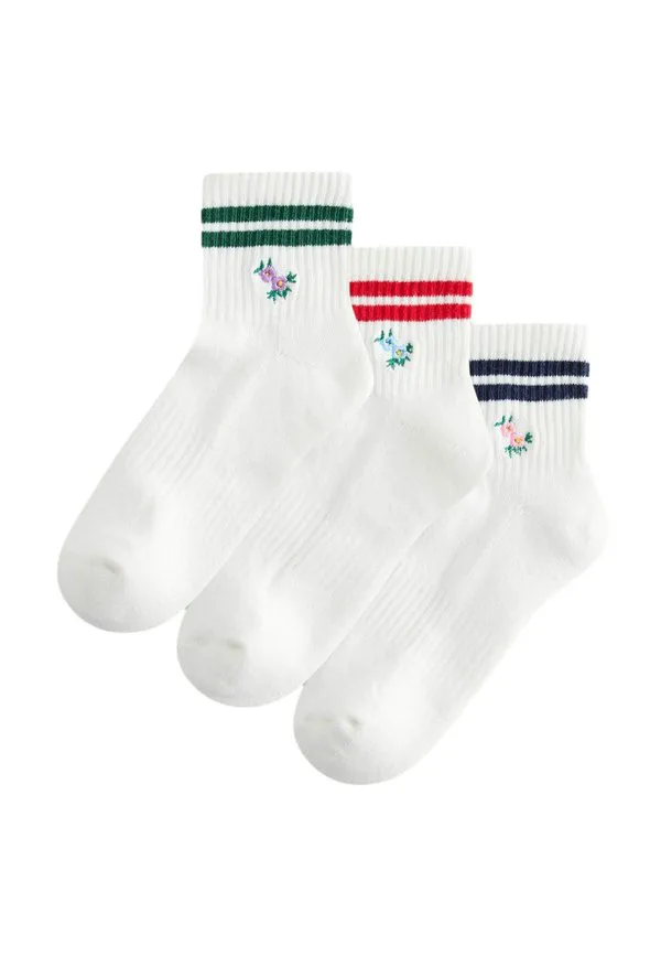3 упаковки носков Next, White Floral Embroidered
