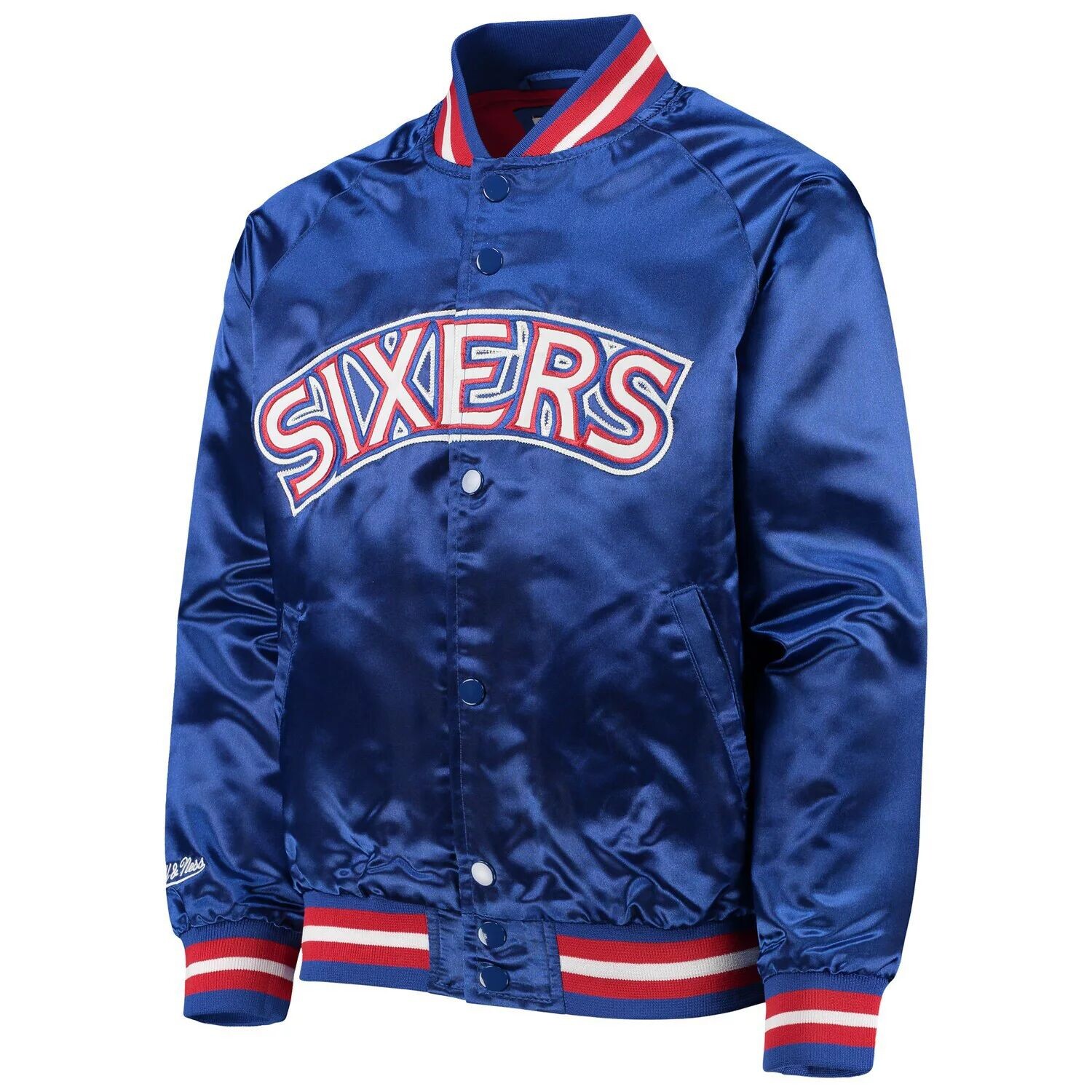 Молодежная куртка Mitchell & Ness Royal Philadelphia 76ers из лиственных пород классического атласного реглан на кнопках Unbranded — фото 2