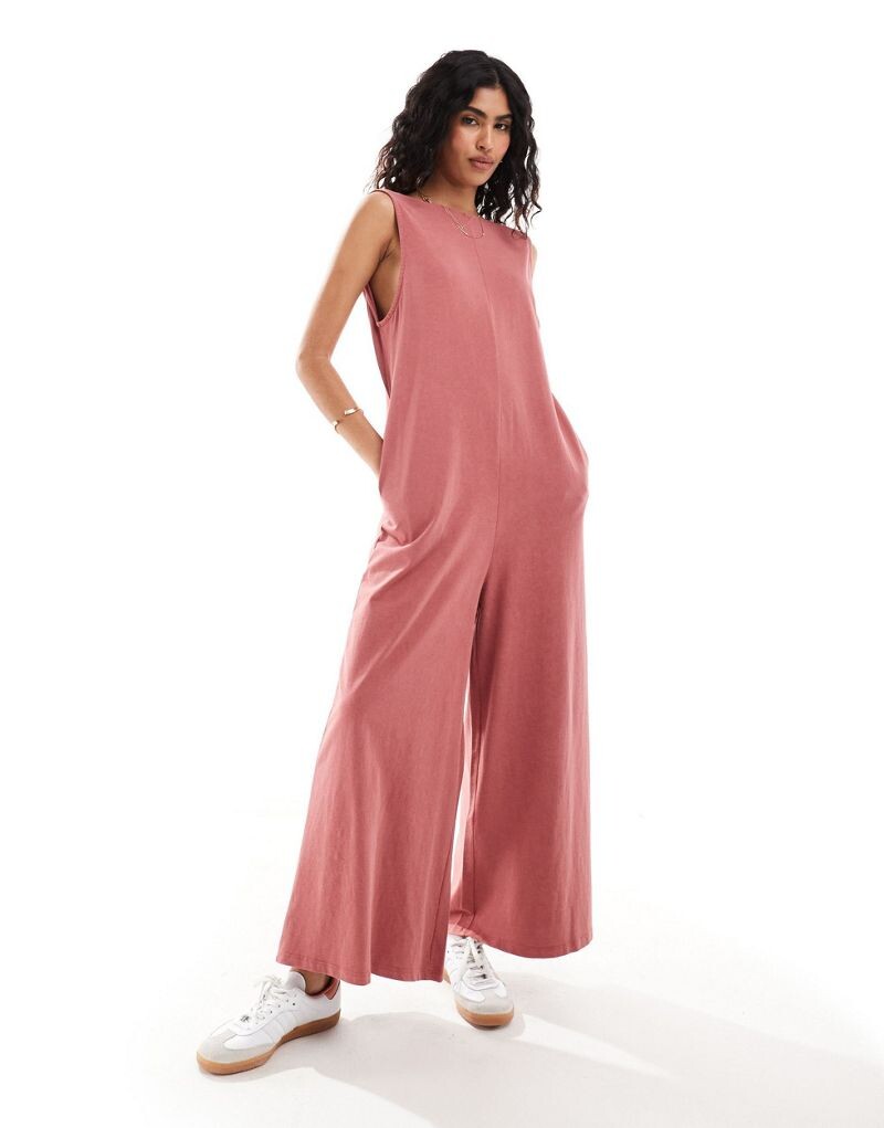 

ASOS DESIGN – Розовый трикотажный комбинезон с карманами