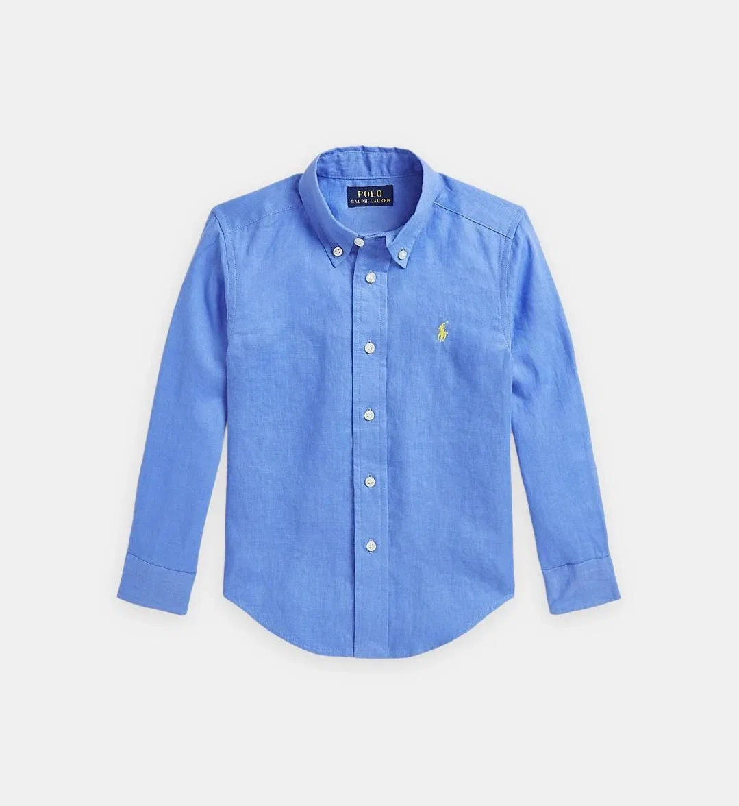 Прямая брендированная льняная рубашка Polo Ralph Lauren, синий