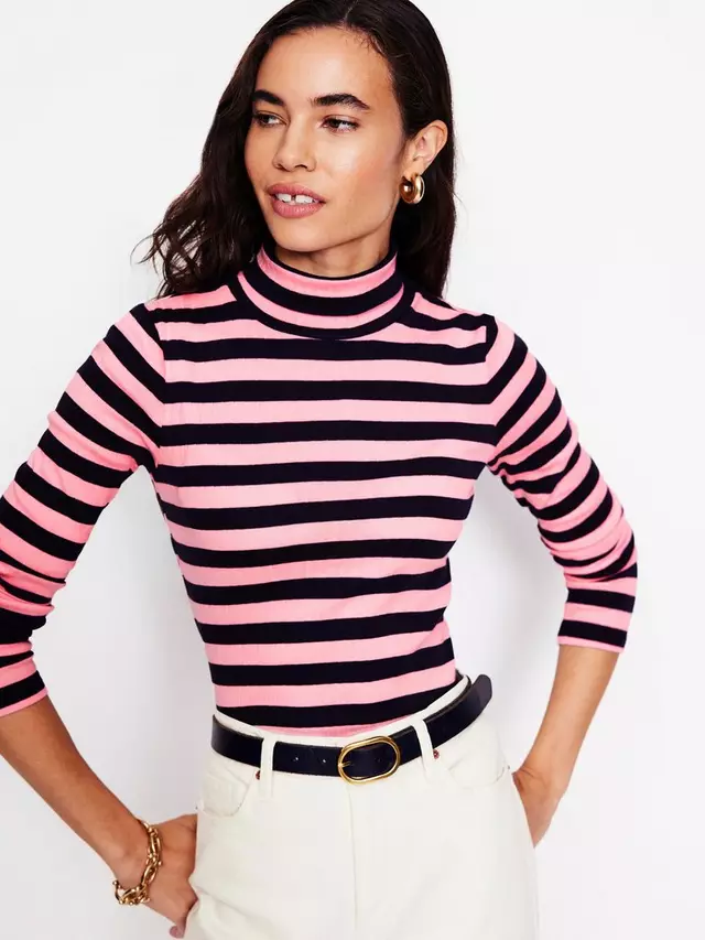 

Топ Boden Anna Stripe Rib Roll Neck, цвет spring blossom/navy