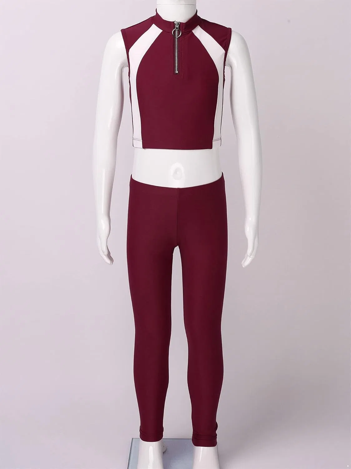 Детский спортивный комплект из топа и леггинсов Mufeng, 2 предмета, Zipper Burgundy — фото 3