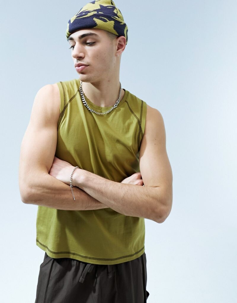 

Цветная майка цвета хаки со швами ASOS DESIGN