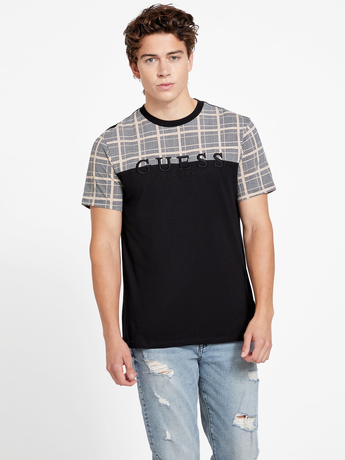 

Футболка Eco Davion в клетку с логотипом Guess Factory, черный