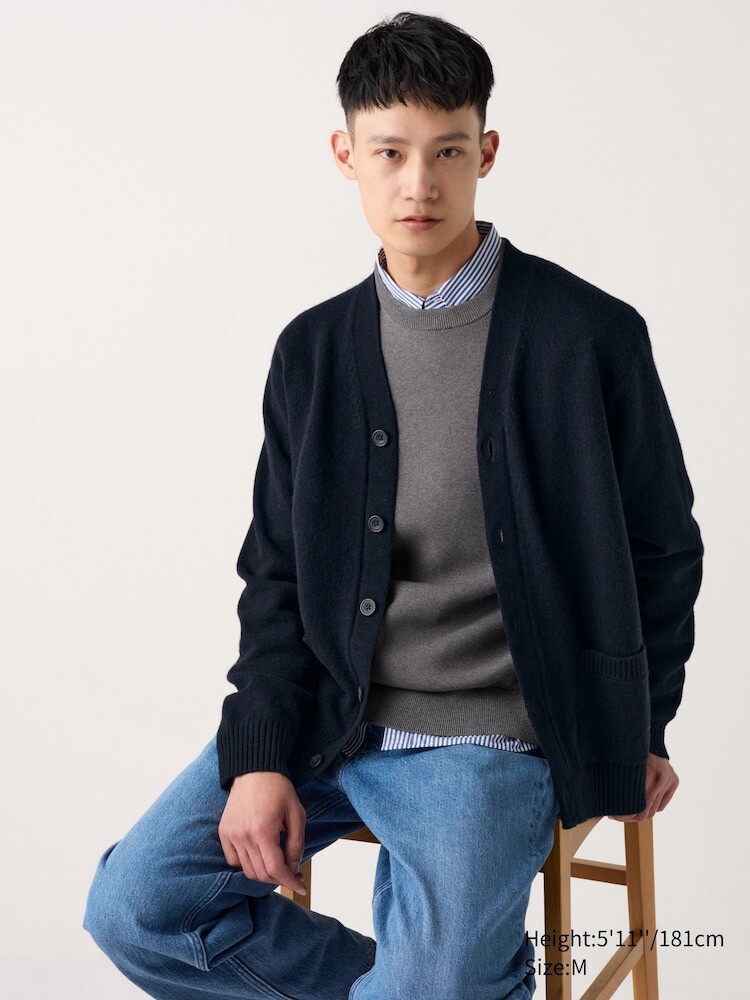 

Кардиган из овечьей шерсти с v-образным вырезом Uniqlo, цвет 69 синий
