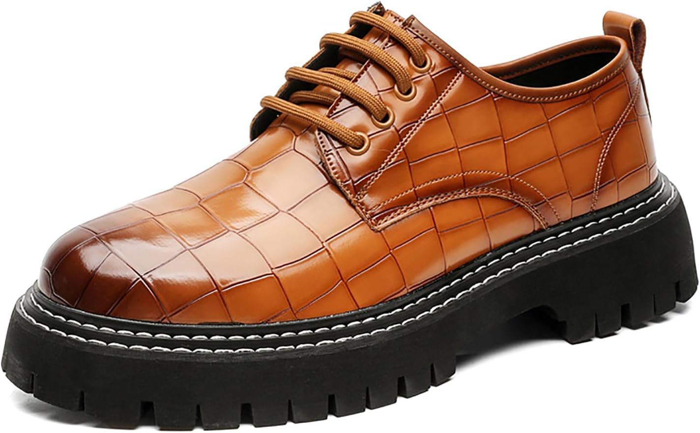 

Мужские лоферы с принтом, шнуровкой и платформенной рифленой подошвой, модные кожаные нескользящие дерби с эффектом увеличения роста, классический закругленный носок, комфортные туфли без шнурков для свадьбы, офиса и делового стиля Mviobuy, кори...