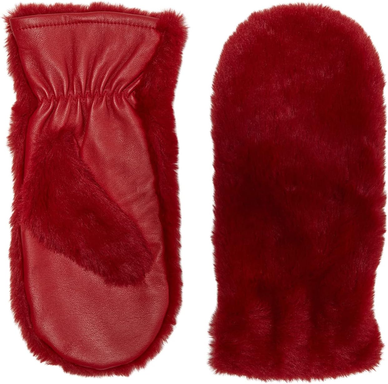 

Перчатки Badgley Mischka Leather Mitten with Faux Fur Trim, красный