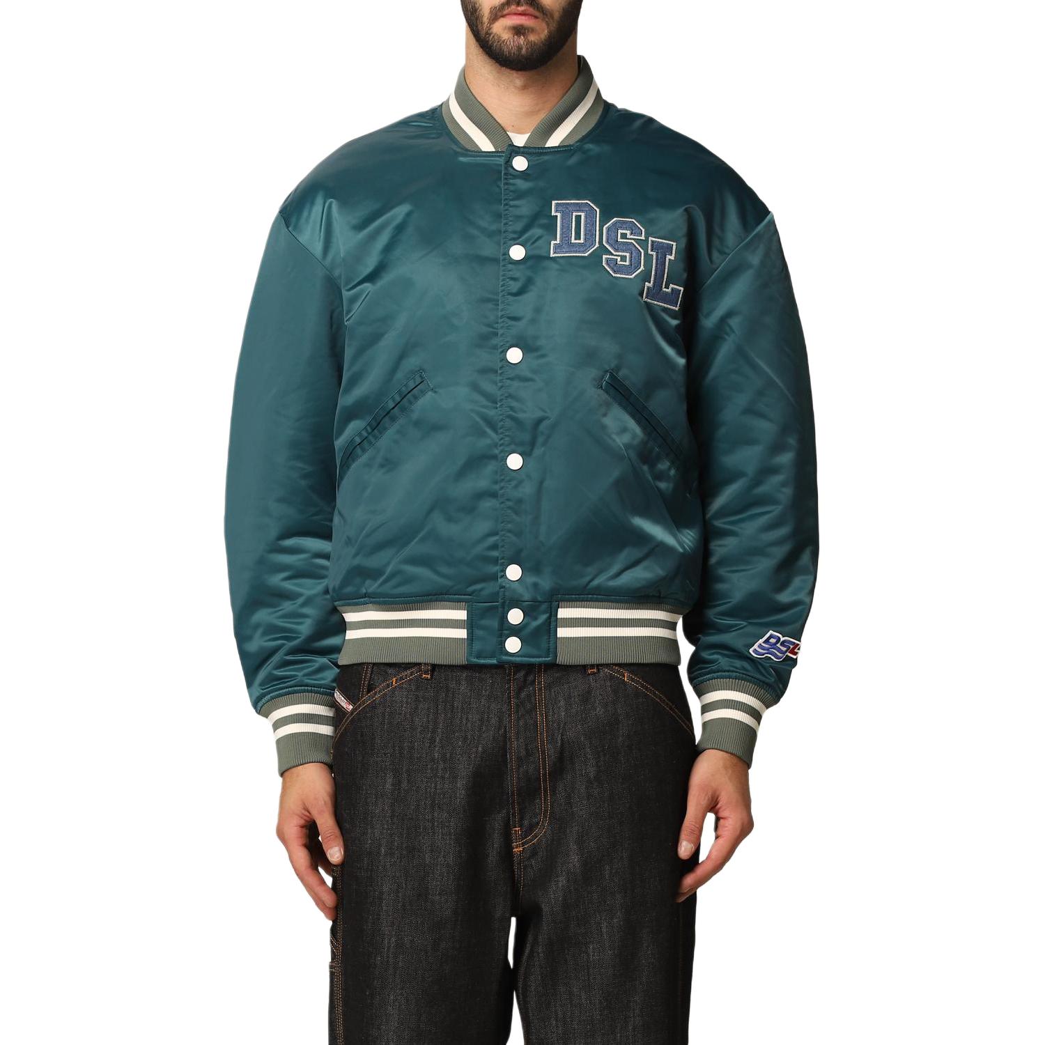 

Diesel Мужская куртка бирюзового цвета с бейсбольным воротником, средней высоты, в стиле «пилот»