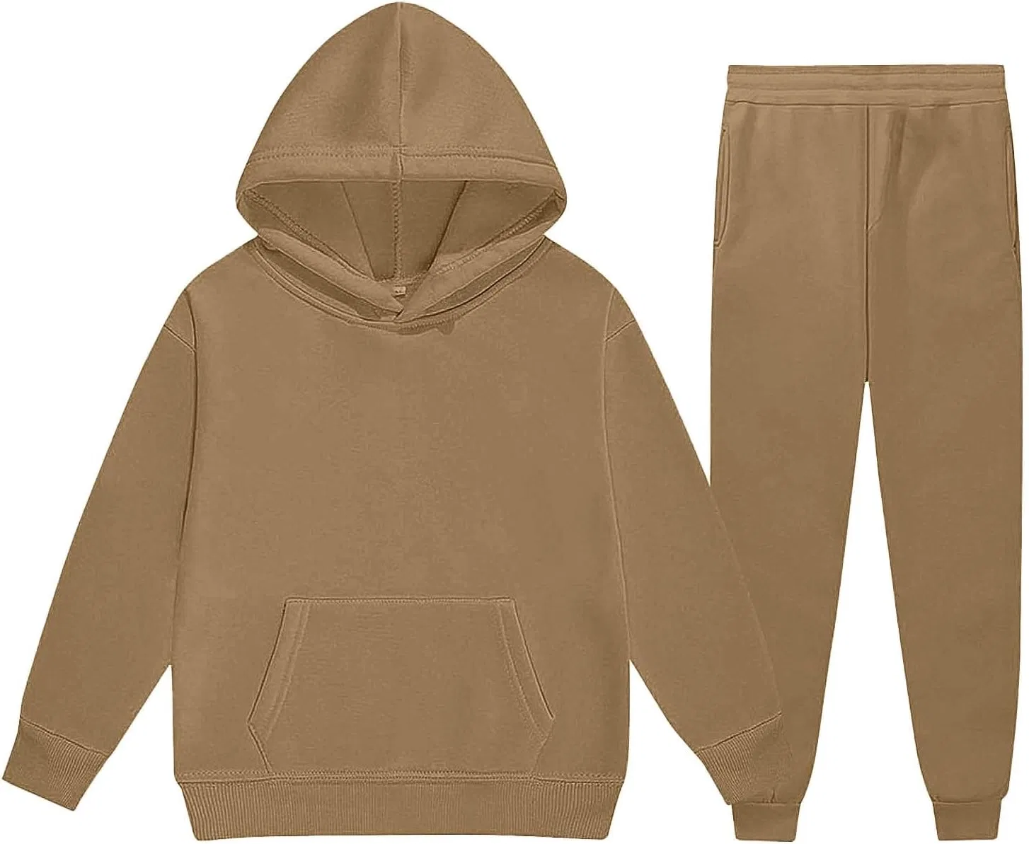 Детский спортивный костюм с капюшоном, лонгслив и джоггеры, Polyester, Brown — фото 2