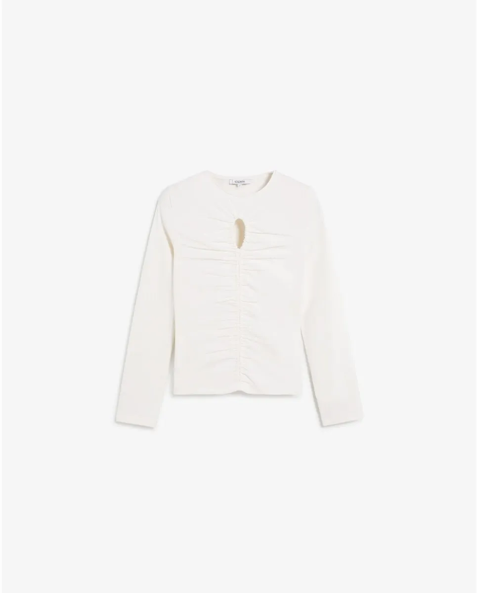 

Женская футболка с вырезом на груди и сборками Scalpers, белый