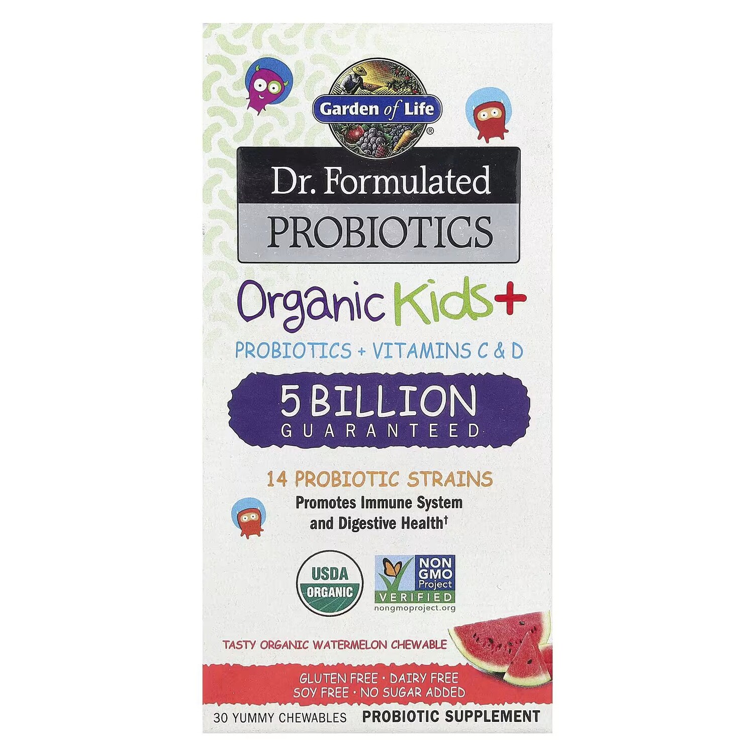 

Organic Kids+, пробиотики + витамины C и D, арбуз, 30 вкусных жевательных конфет Garden Of Life