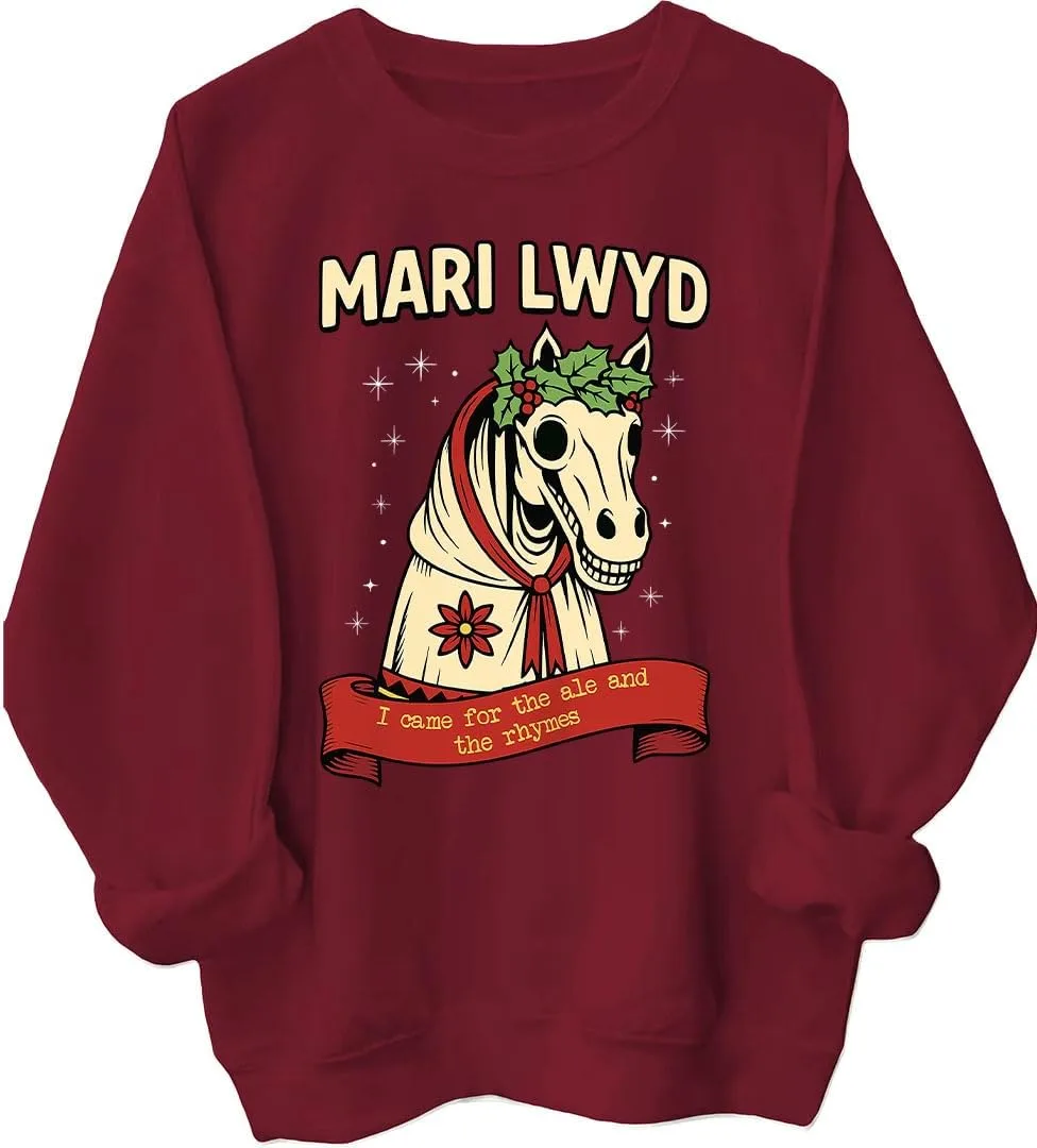 

Свитшот Mari Lwyd с фольклорным принтом, худи с ретро скелетом лошади Batclock