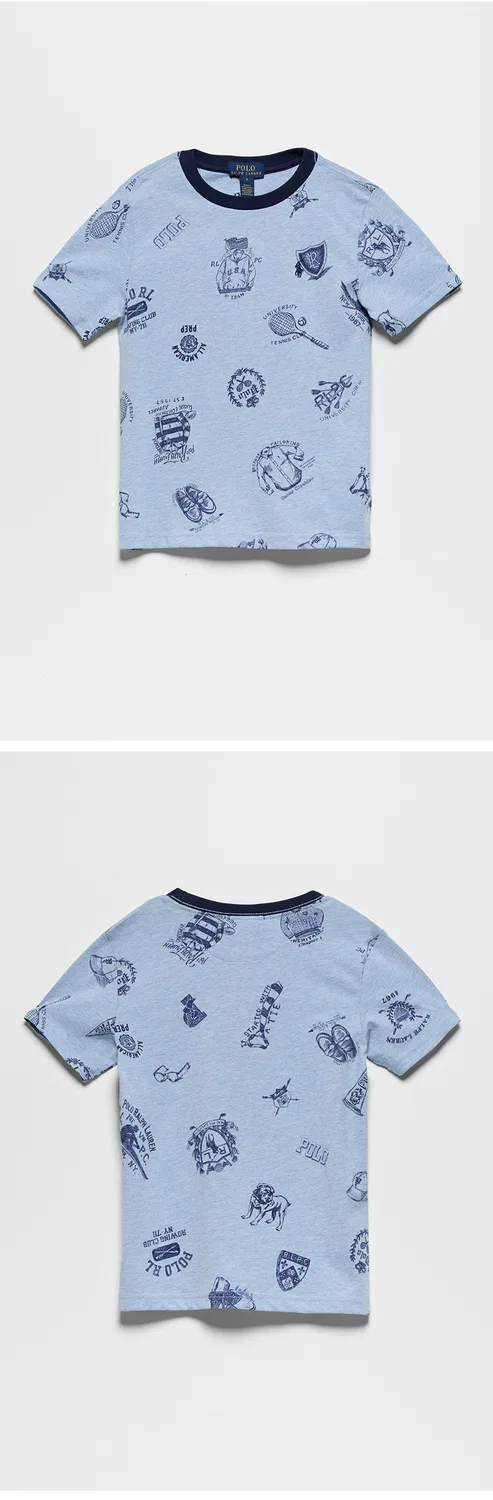 Детская хлопковая футболка с графическим принтом синяя от Polo Ralph Lauren Children — фото 3
