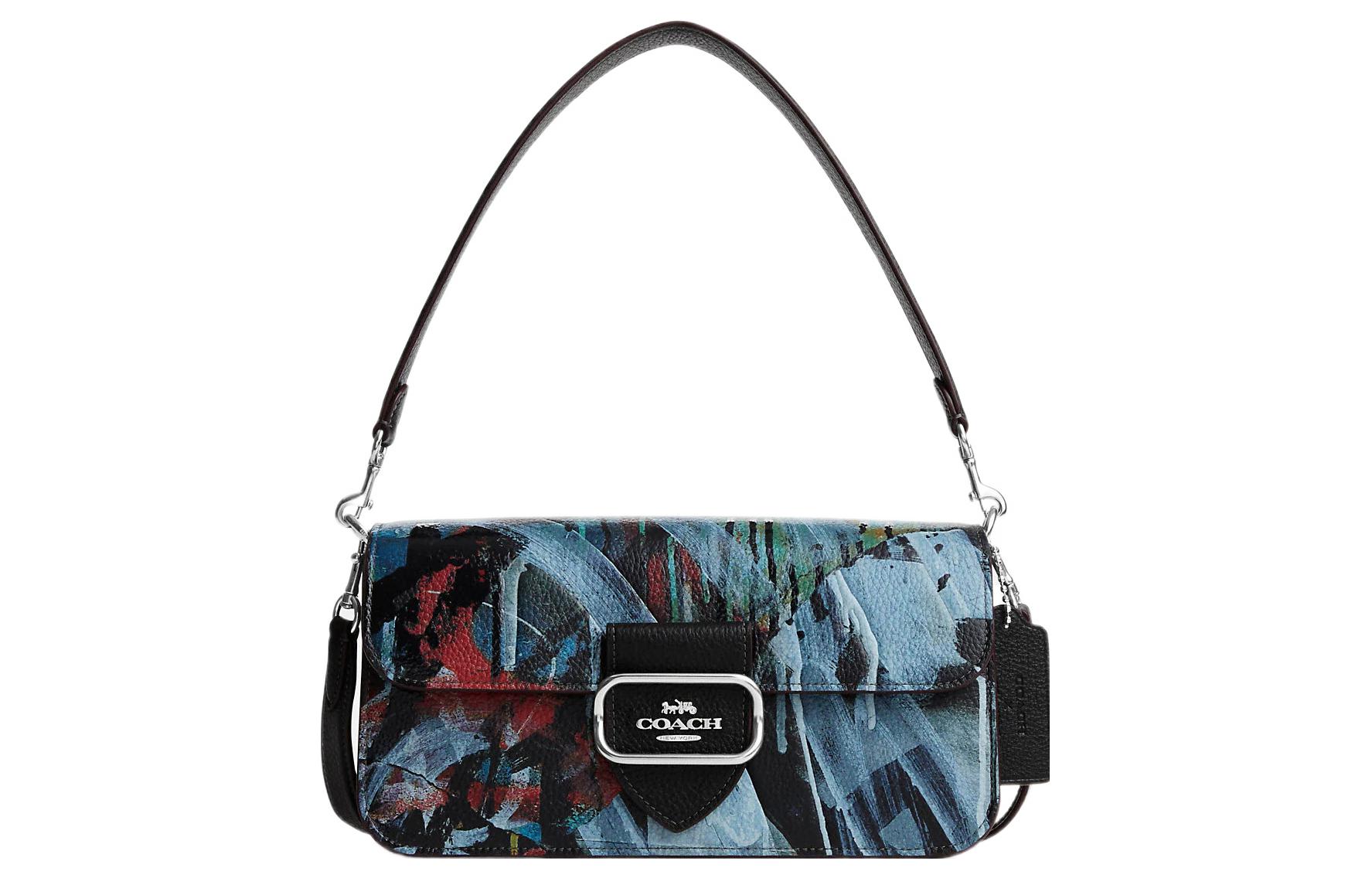 

MINT+SERF Collaboration Morgan Кожаная Сумка-Багет С Тиснением, Портативная Сумка Через Плечо, Женская Черная Сумка На Плечо COACH