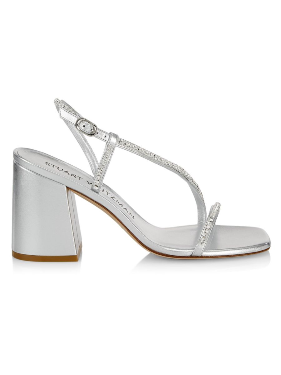 Босоножки из кожи с декоративным эффектом Soiree Stuart Weitzman, цвет Silver Crystal