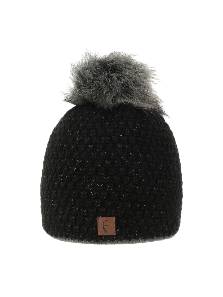 

Шапка с помпоном из искусственного меха люрекса на флисовой подкладке черного цвета Faera