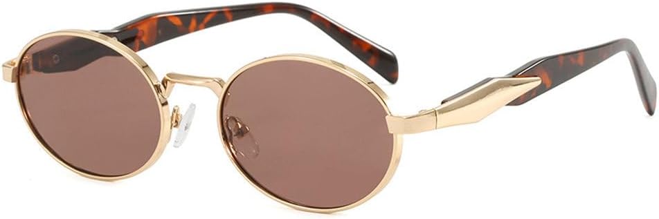 

Ретро овальные металлические солнцезащитные очки для женщин и мужчин, роскошные модные женские солнцезащитные очки в стиле панк, унисекс, стильные, UV400 TKKTLLT, Goldtea