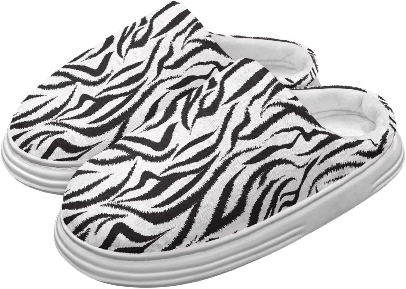 

Тапочки для женщин и мужчин, зимние шлепанцы, мягкие плюшевые пушистые домашние тапочки для улицы и дома Hechitok, Zebra Stripe