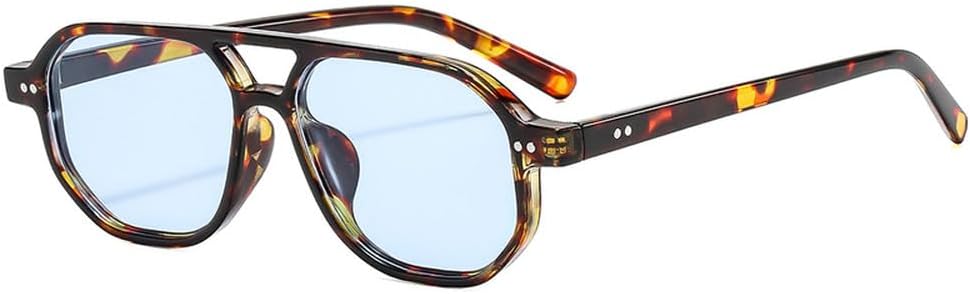 

Винтажные мужские солнцезащитные очки с двойной перемычкой, многоугольными и квадратными линзами, модные женские очки с прозрачными линзами Ocean Lens, солнцезащитные очки с заклепками UV400 WNCKSQ, Leopard Blue