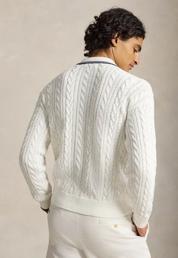 Джемпер поло с кабельной вязкой свободного кроя Polo Ralph Lauren, кремовый трофей — фото 3