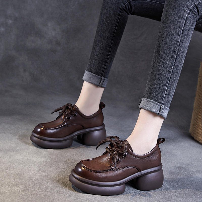 Devanro Коричневые женские повседневные туфли на каблуке 6 см, цвет Brown — фото 4