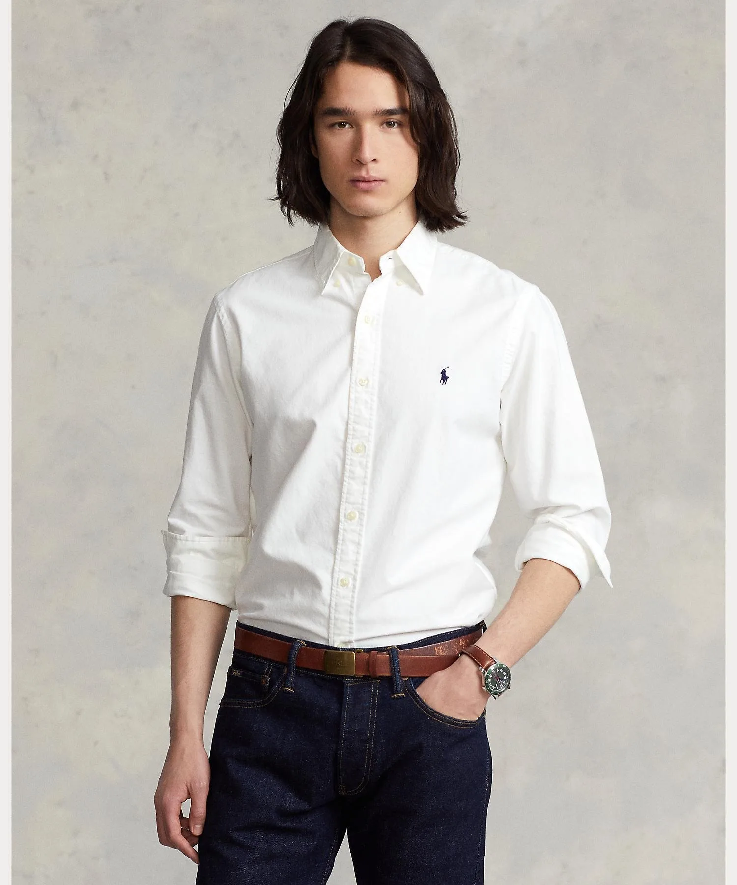 Классическая рубашка Оксфорд из ткани, окрашенной в готовом виде. Polo Ralph Lauren, 100 White