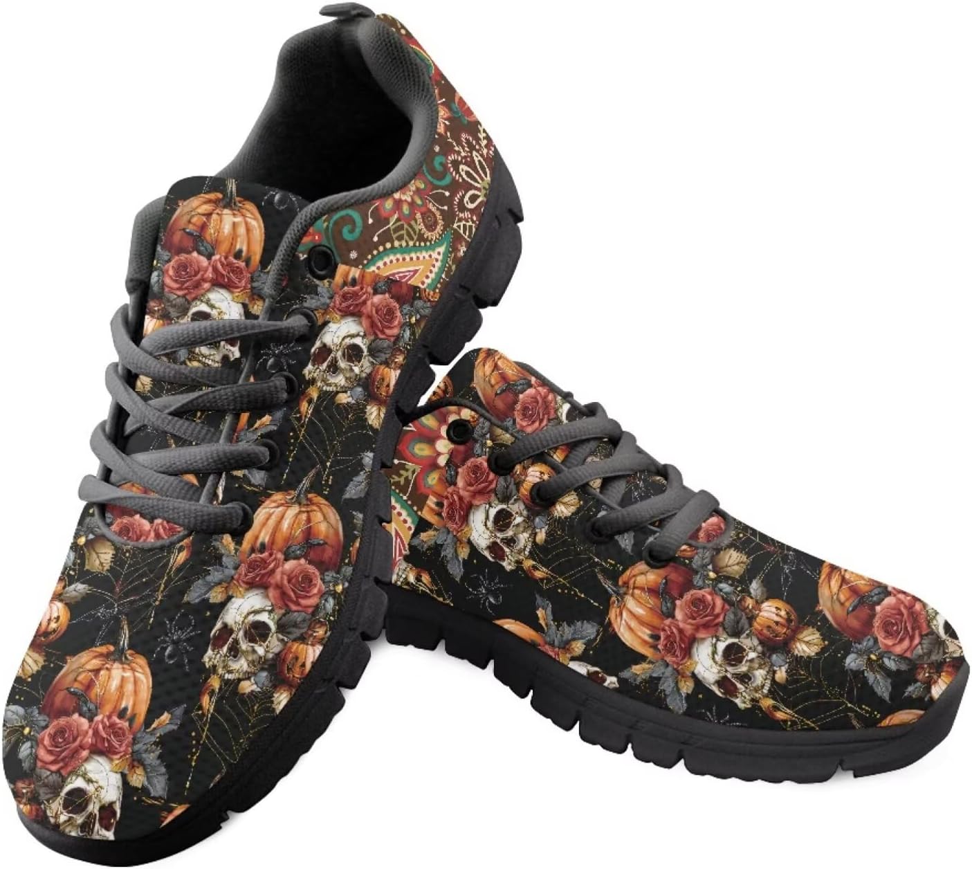 

Кроссовки Jeiento на Хэллоуин для мужчин и женщин, спортивные с шнуровкой, сетчатые, дышащие, для бега, тенниса, Hello Fall Pumpkin and Skull