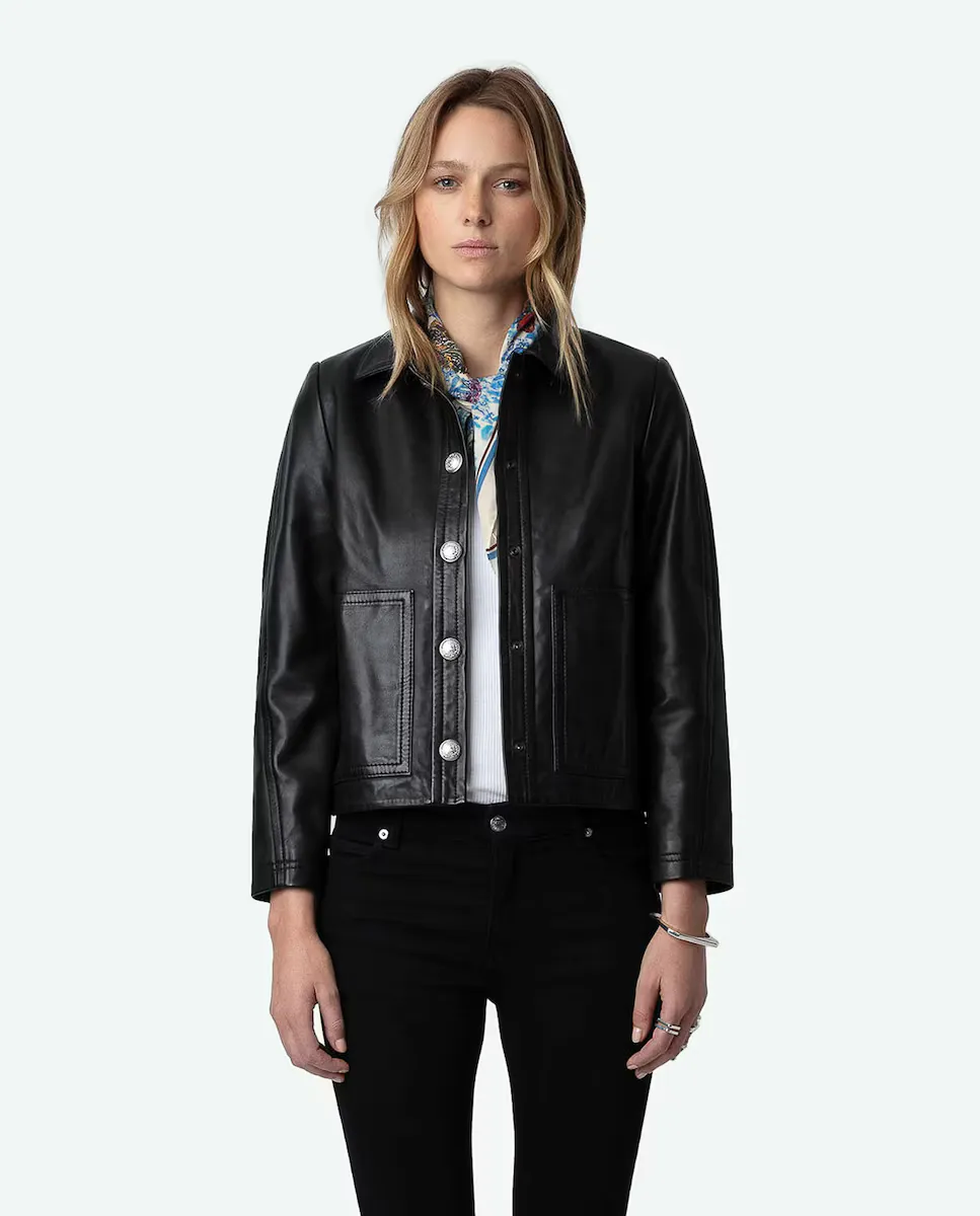 

Женская кожаная куртка Litchi на пуговицах Zadig & Voltaire, черный