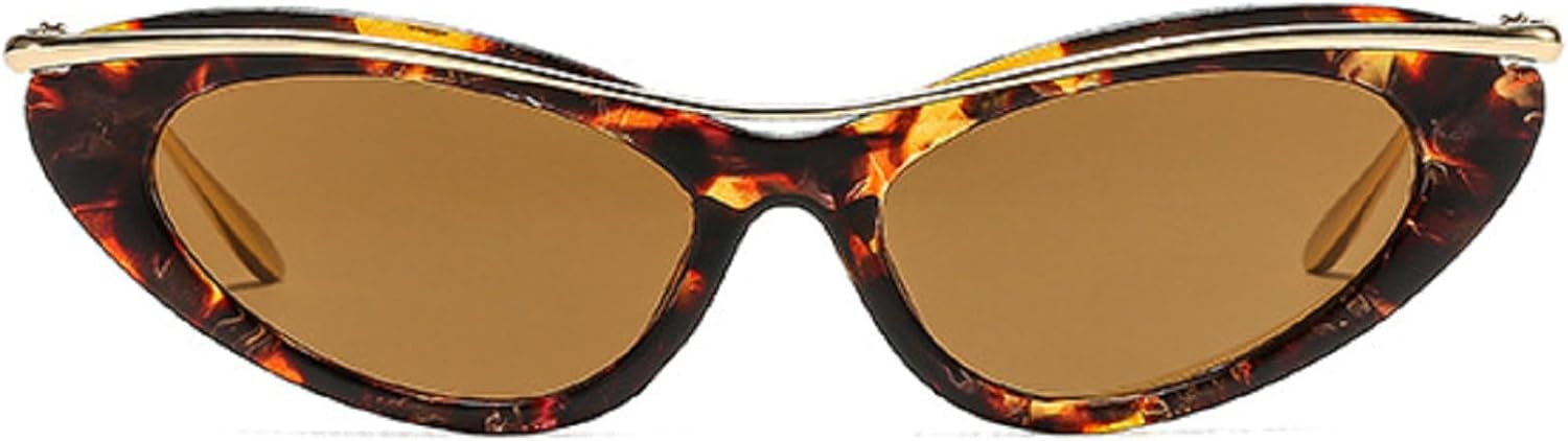 

Модные маленькие солнцезащитные очки «кошачий глаз» для женщин, модель 2025, роскошные панк-очки в металлической оправе, черные, винтажные, для путешествий, с защитой от УФ-излучения UV400 mincl, Leopard Brown