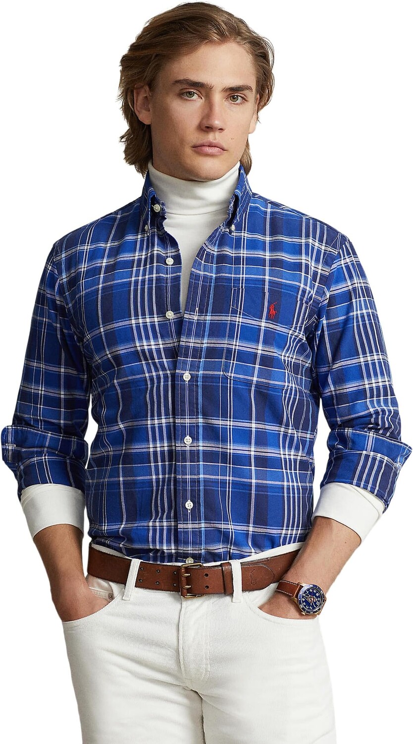 

Рубашка-поло Classic Fit Plaid Oxford Long Sleeve Shirt Polo Ralph Lauren, цвет Blue Multi