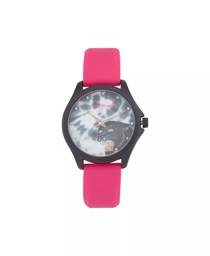 

Женские кварцевые часы с матовым фуксиевым силиконовым ремешком, аналоговые, 38 мм Ed Hardy