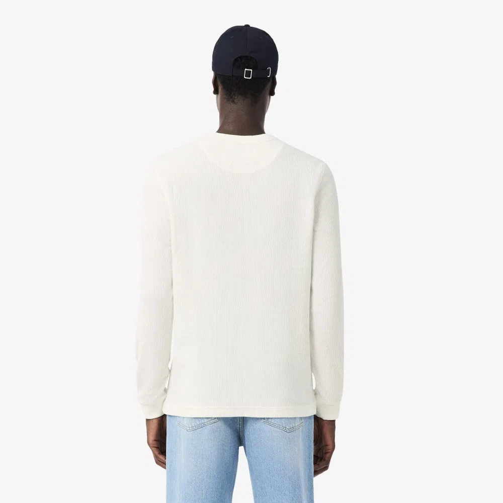 Мужская вафельная футболка с длинным рукавом Henley Neck цвета Off-White от Lacoste — фото 3